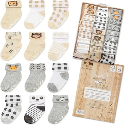 infancie Organic Cotton GOTS Certified Baby Socks 12 Pairs, 6-12 Months – Soft and Comfortable Newborn Socks Boys, Premium Cotton Socks For Boys, Gift for Little Ones, Brown