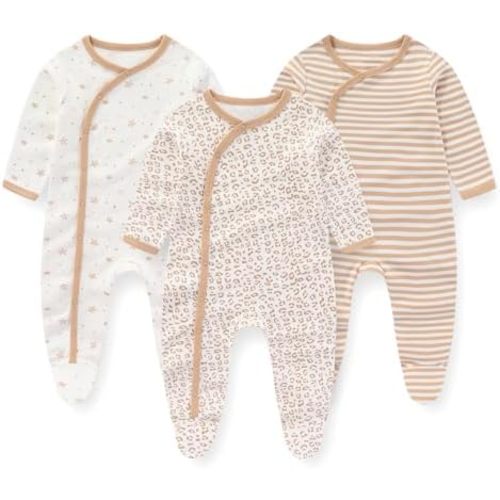 Unisex Baby Boy Girl Footies Rompers Cotton Long Sleeve 3 Pack Infant Jumpsuits 0-12Months Babies' Outfits
