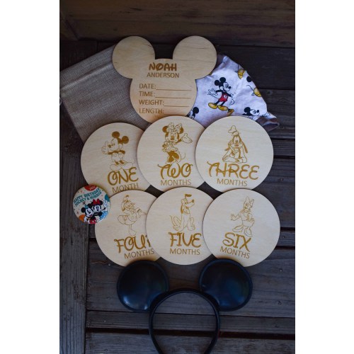 Disney Mickey & Friends Birth Announcement and/or Milestones with Free Burlap Bag