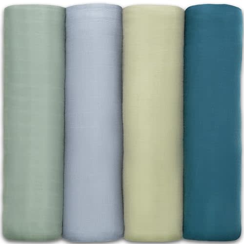 Comfy Cubs Muslin Swaddle Blankets Neutral Receiving Blanket Swaddling, Wrap for Boys and Girls, Baby Essentials, Registry & Gift (Sage, Pacific Blue, Fern, Neptune)
