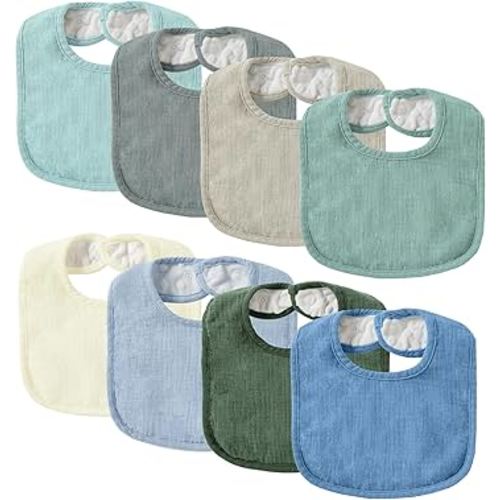 JELLYMONI Muslin Baby Bibs 8 Pack Baby Bandana Drool Bibs for Unisex Boys Girls, 100% Cotton Solid Colors Soft Square Teething Bibs for Newborn