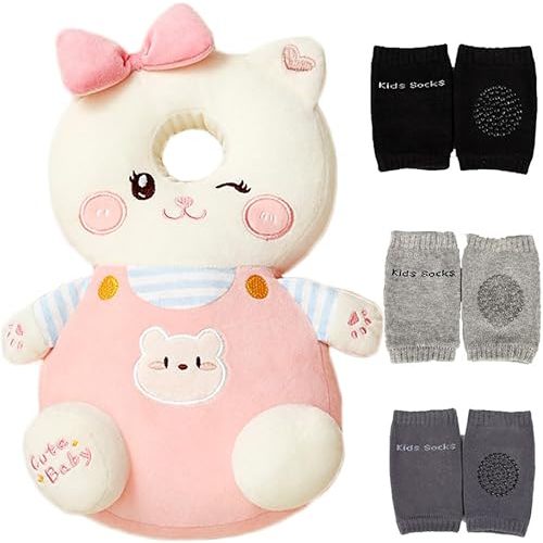 Feidoog Baby Head Protector Cushion Backpack with 3 Knee Pads for Walking & Crawling,Z-Pink