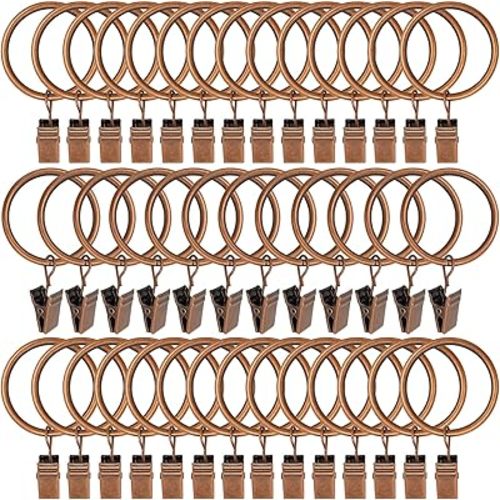 40 Pack Metal Curtain Rings with Clips, Drapery Clips Hooks, Decorative Curtain Rod Clips 1.5 in Interior Diameter, Antique Copper
