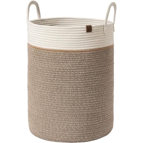 LA JOLIE MUSE Woven Basket Rope Storage Baskets - Large Cotton Organizer, Basket for Baby Blanket, Kids Toy Nursery Laundry Basket Mocha L