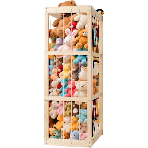 Woodure Stuffed Animal Storage & Organizer, Wooden Cute Zoo Toy Holder for Toddler Rooms, Playrooms & Bedrooms