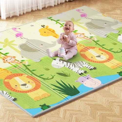 Ainfox 79"X59" Foldable Baby Play Mat, Non-Toxic Reversible Foam Playmat, Portable Waterproof Anti-Slip Activity Pad with Travel Bag for Babies, Toddlers, Infants, 0.4" Thick
