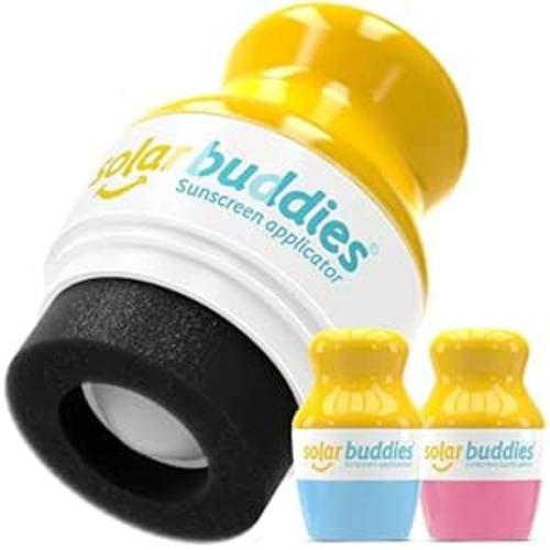 Solar Buddies Sunscreen Applicator – Blue & Pink Duo – BPA-Free Refillable Roll-on Sponge for Sunscreens & Lotions – For Kids, Adults & Families – 3.4Fl Oz – Perfect for Travel