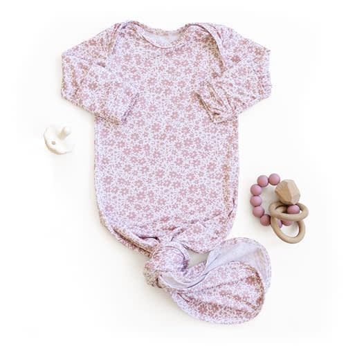 Sorrel + Fern Baby Gown – Super Soft Knotted Gown with Bottom Tie and Hand Mittens – For Baby Boys and Girls, Infant, Newborn