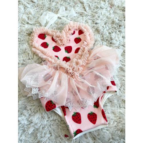 Strawberry romper strawberry shortcake romper cake smash romper berry first birthday romper dress