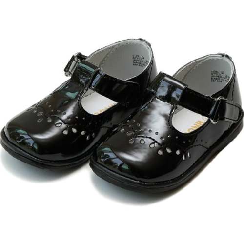 Angel Shoes Baby Birdie Leather T-Strap Stitched Mary Jane Patent Black Size 4