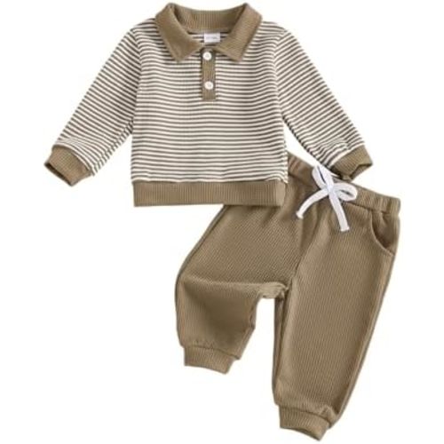 Baby Boy Toddler Fall Outfit Striped Sweatshirt Toddler Boy Winter Waffle Clothes 3 6 12 18 Months 2 3 T Pant Set
