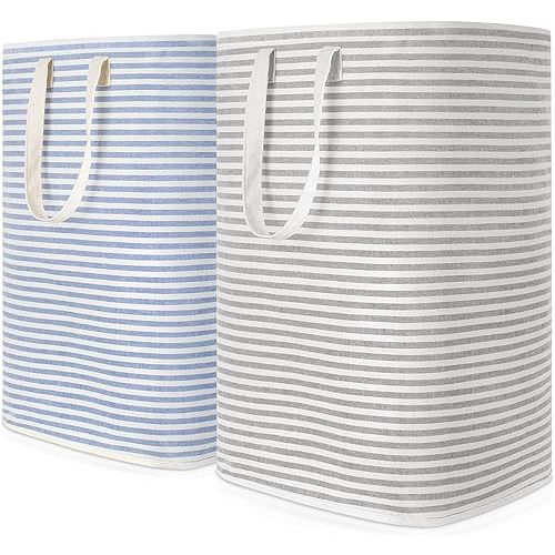 Lifewit 2 Pack Laundry Hamper Large Collapsible Laundry Basket, Freestanding Waterproof Cloth Hamper with Easy Carry Handles in Laundry Room Bedroom Bathroom College Dorm for Adult, Grey&Blue, 2 x 80L