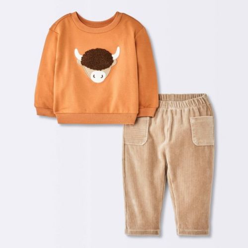 Baby Boys' Highland cow Sweatshirt and Pants Set - Cloud Island™ Orange 0-3M