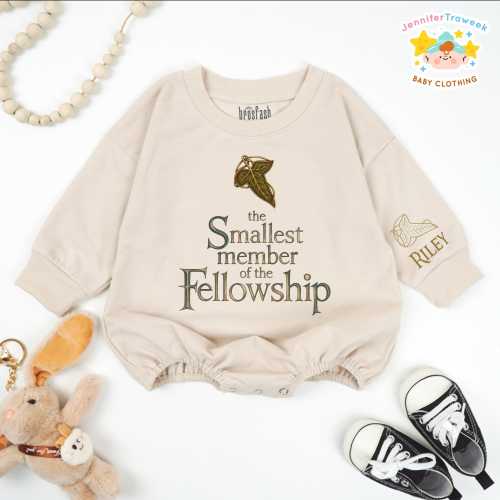 Personalized Smallest Member of the Fellowship Baby Romper, Fantasy Baby Outfit, Movie Quote Bodysuit, Nerdy Baby Gift, Movie Geeky Newborn
