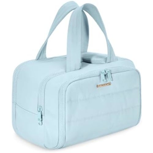 BAGSMART Travel Toiletry Bag, Lightweight Large Wide-open Travel Bag for Women, Puffy Cosmetic Makeup Bag Organizer with Handle for Accessories,Essentials, Toiletries, Blue