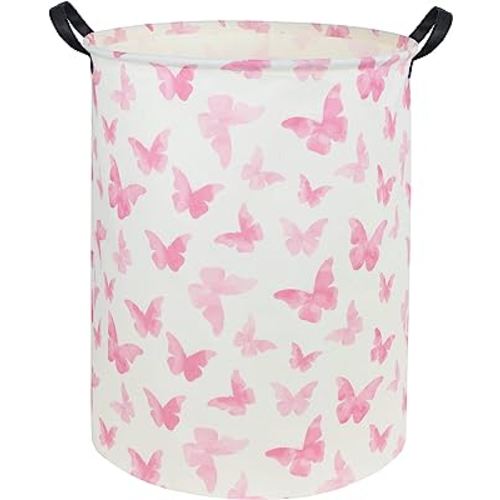 TIBAOLOVER Butterfly Pink Basket Baby Girl Basket Kids Storage Basket Rectangular Cute Toy Storage Bin Organizer Shelf Book Basket Butterfly Room Decor(Pink Butterfly)