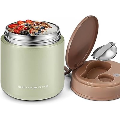 15.2oz Kids Thermo Food Jar – Leakproof Wide Mouth Insulated Food Container with Spoon & Handle, Hot Lunch Box for Kids Toddlers, School Meal Thermo（Green）