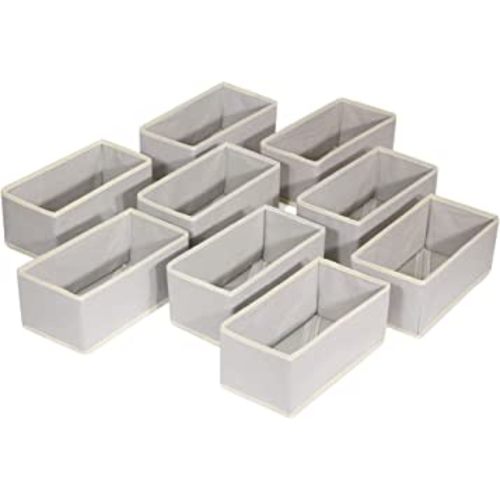 DIOMMELL Foldable Cloth Storage Box Closet Dresser Drawer Organizer Fabric Baskets Bins Containers Divider for Clothes Underwear Bras Socks Lingerie Clothing,Set of 9 Grey 090