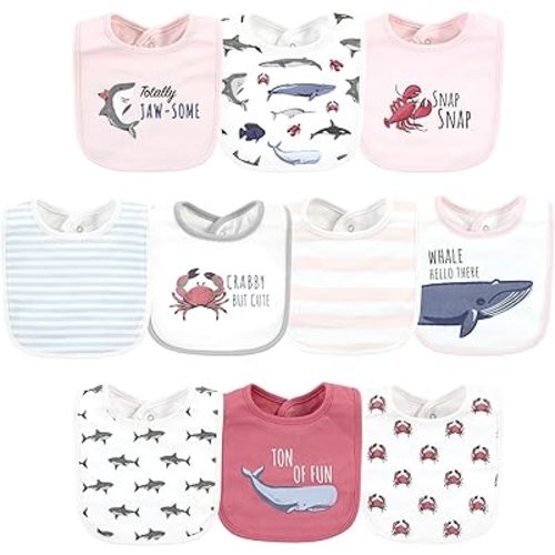 Hudson Baby Unisex Baby Cotton Bibs, Girl Whale Shark, One Size