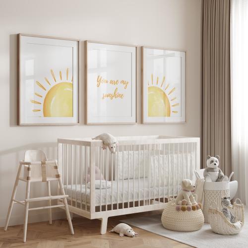 Sunshine Nursery Prints: Gender Neutral Sun Decor, Set of 3