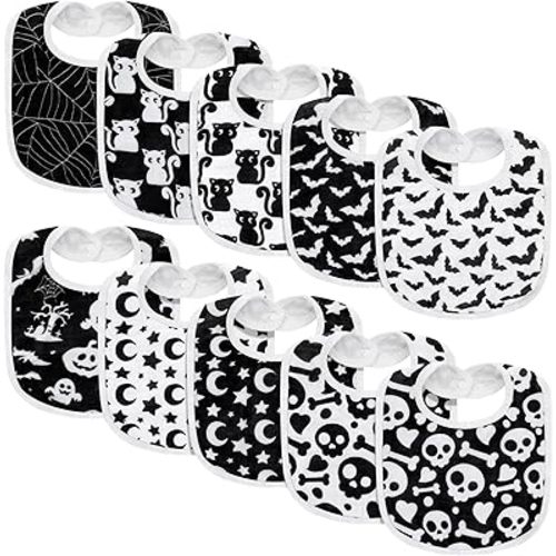 10 Pcs Halloween Gothic Spooky Baby Bibs Goth Punk Cotton Bib Bandana Drool Baby Stuff for Feeding Drooling Teething Unisex Boys or Girls 0-36 Month First Halloween Christmas Clothes Outfit