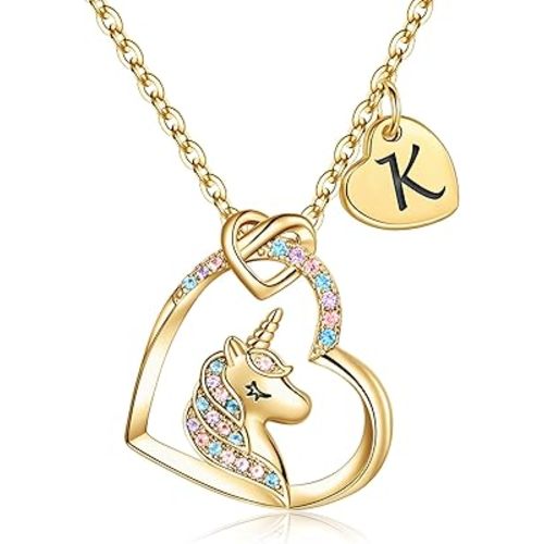Hidepoo Unicorn Necklace Gifts for Girls Daughter - Colorful CZ Heart Pendant Initial Unicorn Necklaces for Girl Teens Little Girls Jewelry Birthday Gift