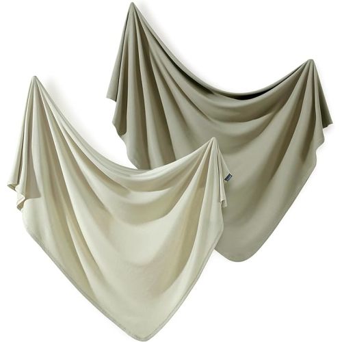 GRSSDER 2 Pack Newborn Swaddle Blanket, Ultra Soft Stretchy Jersey Knit Extra Large Size 33 x 44 Receiving Blankets for Easy Swaddling Baby Snug and Cozy