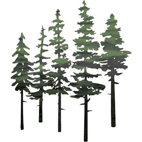 ESTART Metal Pine Tree Wall Art, Metal Tree Wall Decor, Nature Rustic Farmhouse Cabin Decor, Forest Wall Art for Home Living Room Bedroom Office Indoor and Outdoor Decoration (Green)
