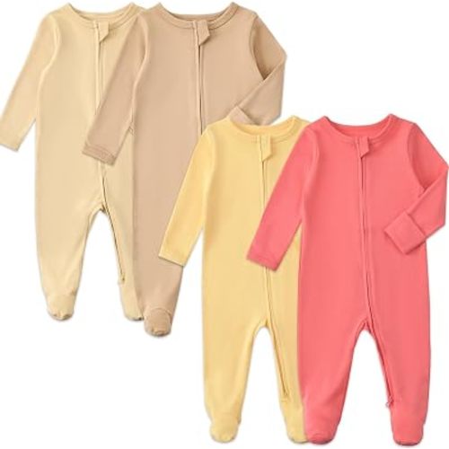Aablexema Baby Footed Sleepers Double Zipper Pjs for Boys Girls, 4-pack