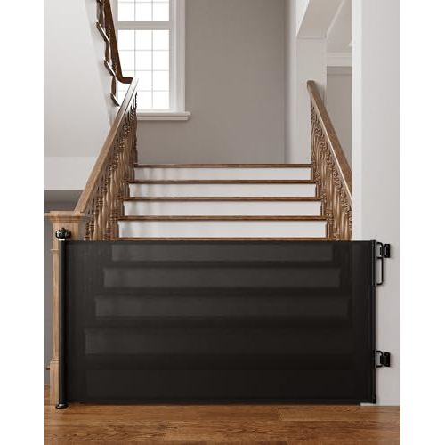 Cumbor 76" Wide Long Retractable Baby Gates for Stairs, Mesh Dog Gate for the House, 34" Tall Extra Wide Pet Gate for Dogs, Child Safety Gates for Doorways, Hallways, Indoor/Outdoor(Black)