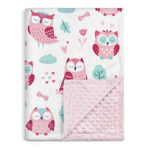 Owl Kid Blanket for Girl - Soft Kids Throw Minky Blankets with Dotted Backing for Girls - Kids Nursery Crib Blanket 30x40