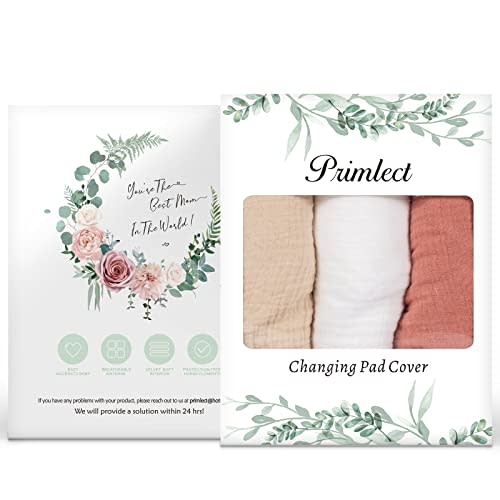 Muslin Changing Pad Cover Unisex, Solid Color Muslin Baby Changing Mats for Boys & Girls, 100% Cotton 3-Pack Breathable and Skin-Friendly Changing Table Covers, Large