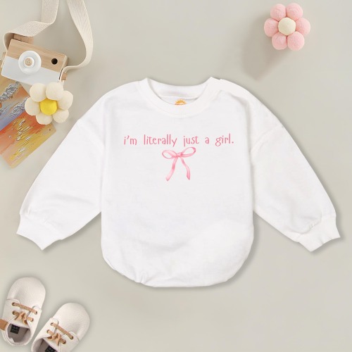 I'm Literally Just A Girl Romper Sweater, Baby Bodysuit, Baby Shower Gift, Coquette Baby Girl, Gender Reveal, Design For Girls, Baby Gift