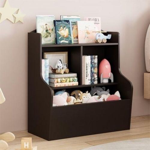 Garvee 3-Tier Toy Storage Cabinet and Bookcase, Multi Shelf with Cubby Organizer Cabinet for Toys, for Playroom, Bedroom, Hallway, Dark Brown