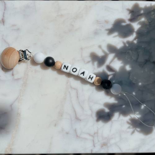 Personalized Pacifier Clip, Custom Newborn Paci Clip, Black and White Binky, Personalized Baby Name, Neutral Pacifier Clip, Baby shower Gift