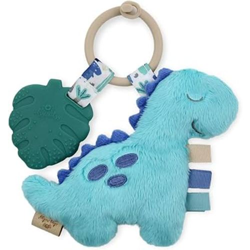 Itzy Ritzy Infant Toy & Teether - Itzy Pal Baby Teething Toy Includes Lovey, Crinkle Sound, Textured Ribbons & Silicone Teether Toy for Newborn (Dinosaur)