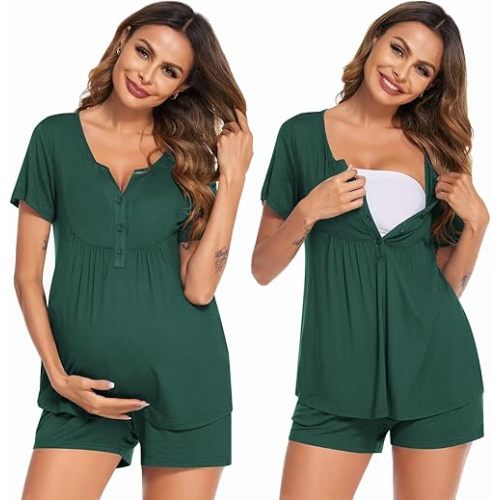 Ekouaer Women's Maternity Nursing Pajama Sets Short Sleeve Postpartum Pajamas Breastfeeding Pregnancy Clothes