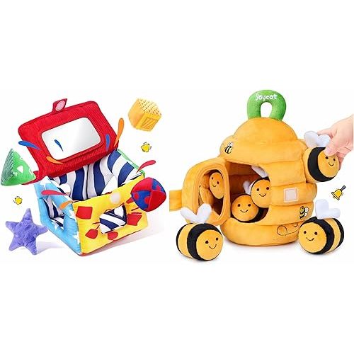 JoyCat Baby Beehive Toy Baby Toys 6-12 Months, Soft Shape Sorter Toy with 4 Fabric Shapes, Infant Sensory Toy for 0-6 3-6 12-18 Months, Baby Shower Birthday Gift Boy Girl