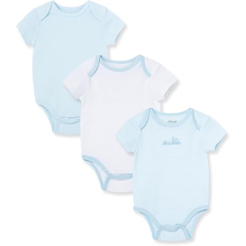 Little Me baby boys 3 Pack infant and toddler bodysuits, Blue/Multi Train, Months US