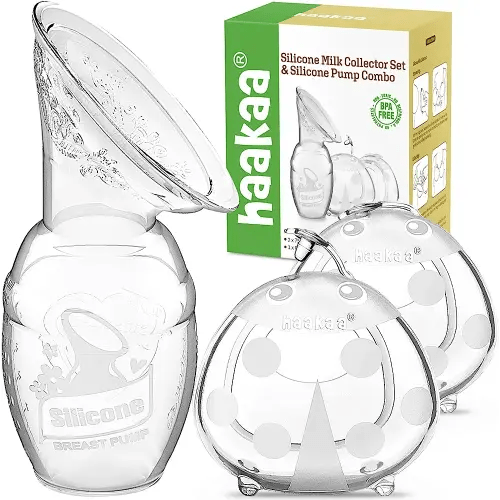 haakaa Manual Breast Pump for Breastfeeding 4oz/100ml and Ladybug Milk Collector 2.5oz/75ml Combo, Food-Grade Silicone