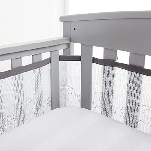 BreathableBaby Breathable Mesh Liner for Full-Size Cribs, Deluxe 4mm Mesh, Elephants (Size 4FS Covers 3 or 4 Sides)