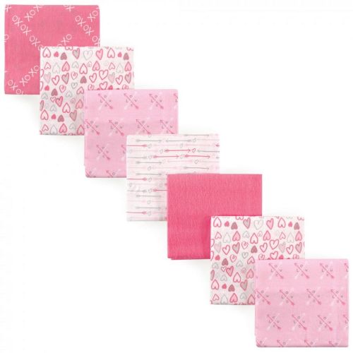 Luvable Friends Infant Girl's 100% Cotton Flannel Receiving Blankets, 7-Pack, Love Theme