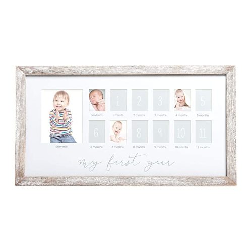 Pearhead My First Year Photo Moments Baby Keepsake Frame, Gift for Mom to Be or Expecting Parents - Distressed First Year Frame, Rectangle
