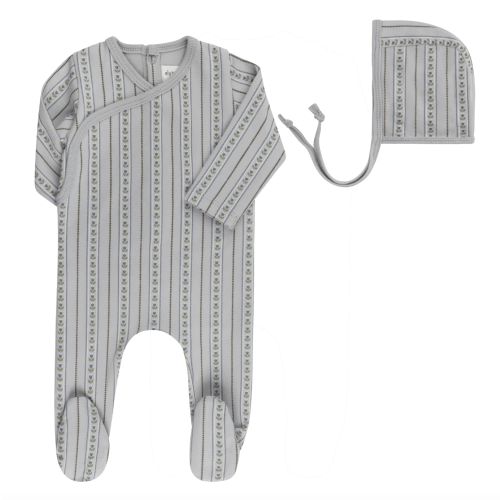 Baby Boy Footie and Bonnet - Blue - Linear Tulip