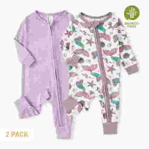 PatPat Bamboo Baby Pajamas Baby Girl Gifts Snug Fit Zipper Long-Sleeved Baby Bodysuits Sleepwear,2Pack,0-24 Months
