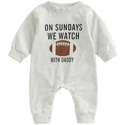 Cute Sports Baby New Football Letter Printed Long Sleeve Newborn Cotton Long Legs Romper Suit