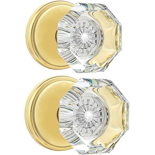 2 Pack Crystal Dummy Door Knobs, Non-Turning Single Side Dummy Door Knob Set, Polished Brass/Gold