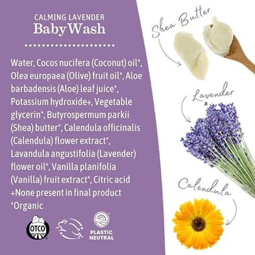 Earth Mama Calming Lavender Baby Wash Liquid Foaming Hand Soap, Organic All-Purpose Lavender Body Wash for Sensitive Skin, Castile Soap with Coconut Oil, Shea Butter, Calendula, & Aloe, 5.3Fl Oz (2PK)