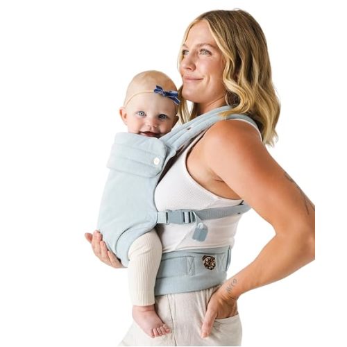 Mabē Monarch Ergonomic Baby Carrier – Premium Cotton Soft Structured Newborn to Toddler Carrier with Hip-Healthy Design, 3 Carry Positions (9-46 lbs), Lightweight & Breathable, (Dream Wash Denim)