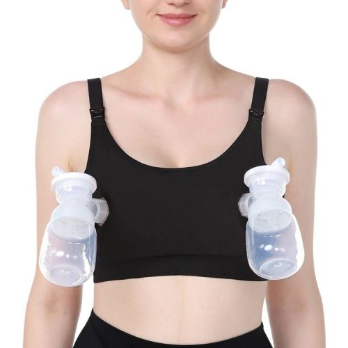 Momcozy Pumping Bra - Black - M: Cotton, Back Hook and Loop Fastener, Full Coverage Cups